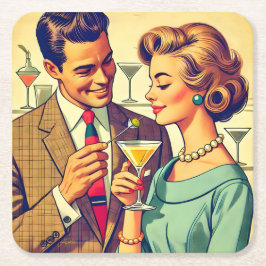 Mid Century Cocktail Party Par - Frestelse Underlägg Papper Kvadrat