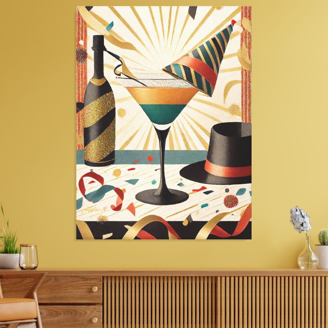 Mid-Century Cocktail-timmar - Nyårsafton Canvastryck (Insitu (Vardagsrum))