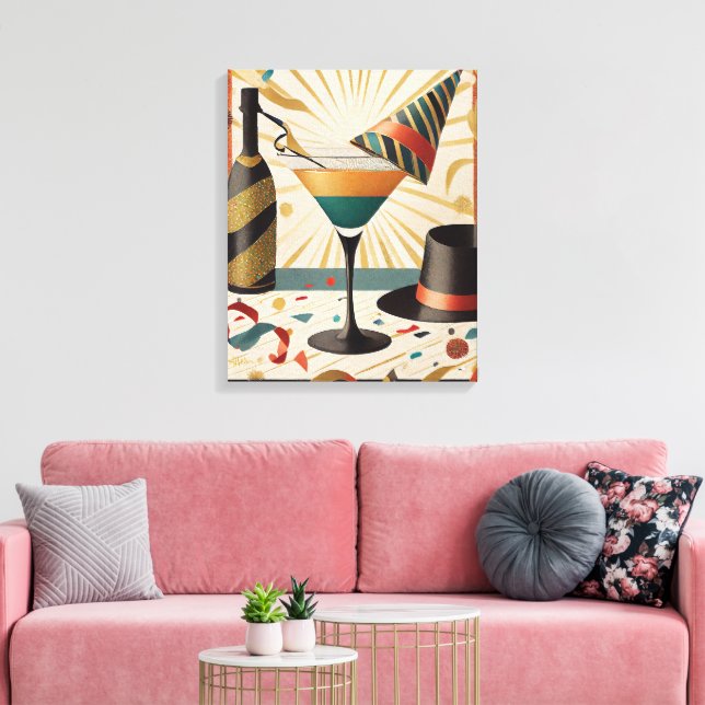 Mid-Century Cocktail-timmar - Nyårsafton Canvastryck (Insitu (Vardagsrum))