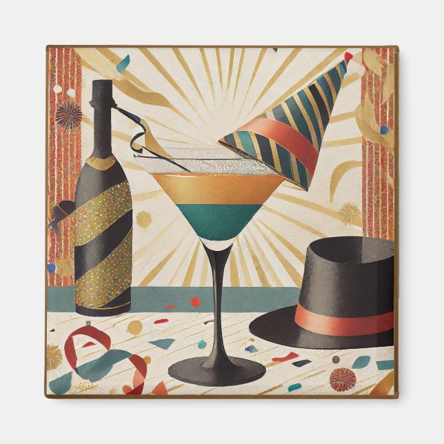 Mid-Century Cocktail-timmar - Nyårsafton Magnet (Framsidan)