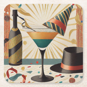 Mid-Century Cocktail-timmar - Nyårsafton Underlägg Papper Kvadrat