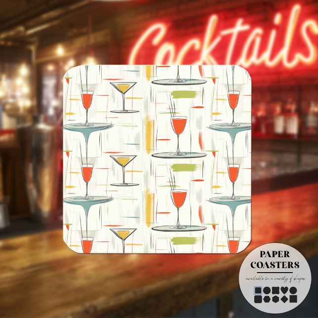 Mid-Century Cocktail-timme Underlägg Papper Kvadrat (Skapare uppladdad)