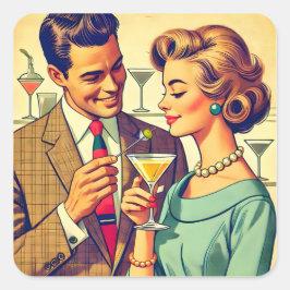 Mid Century Cocktailparty Par - Frestelse Fyrkantigt Klistermärke