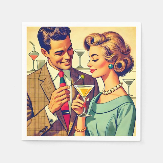 Mid Century Cocktailparty Par - Frestelse Pappersservett (Framsidan)