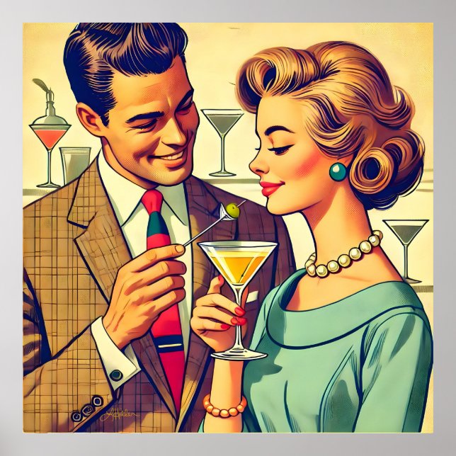 Mid Century Cocktailparty Par - Frestelse Poster (Framsidan)