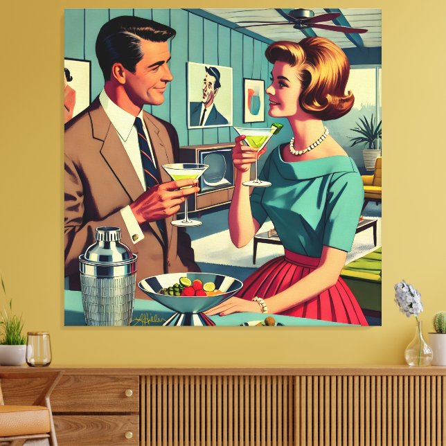 Mid Century Cocktailparty Par - Husvärmning Canvastryck (Insitu (Vardagsrum))