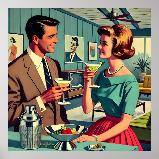 Mid Century Cocktailparty Par - Husvärmning Poster (Framsidan)