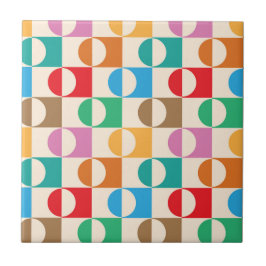 Mid Century Colorful Circles on Squares Mönster Kakelplatta
