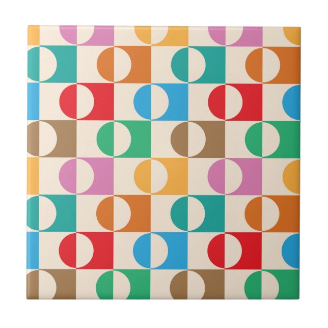 Mid Century Colorful Circles on Squares Mönster Kakelplatta (Framsidan)