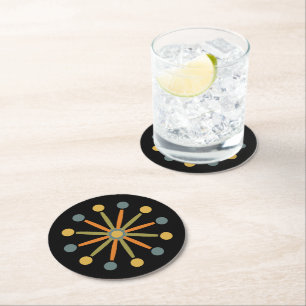 Mid Century Colorful Starburst Anpassningsbar Färg Underlägg Papper Rund