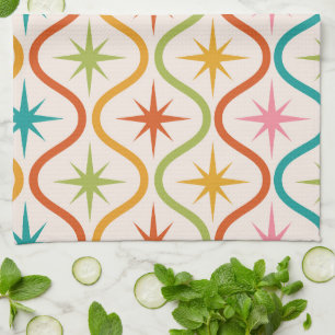 Mid Century Colorful Starbursts on Ogee Mönster Kökshandduk