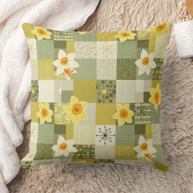 Mid-Century Daffodil Floral Pattern (2) Kudde (Filt)