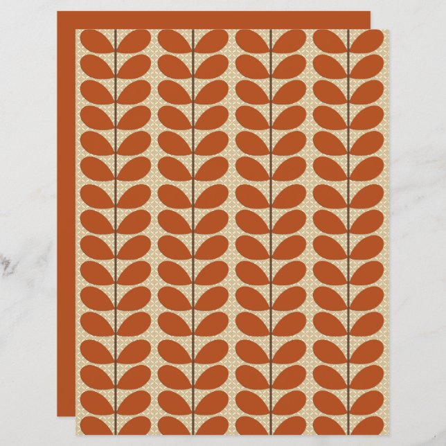 Mid Century Danska blad, Rostbrun och Beige  (Fram/baksida)