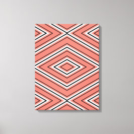 Mid Century Diamond Mönster Coral, Black and White Canvastryck
