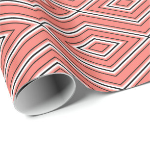 Mid Century Diamond Mönster Coral, Black and White Presentpapper