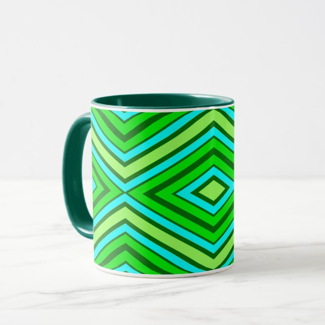 Mid Century Diamond Mönster Jade Grönt och Aqua Mugg (Framsida vänster)