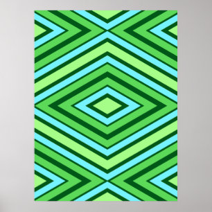 Mid Century Diamond Mönster Jade Grönt och Aqua Poster