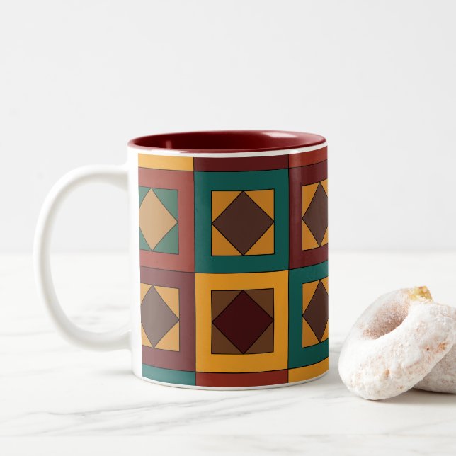 Mid Century Diamond Square geometriskt mönster Två-Tonad Mugg (Med munk)