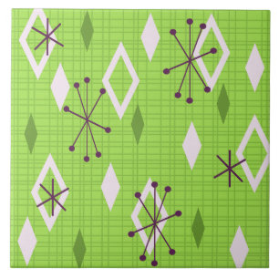 Mid Century Diamonds Starbursts Chartreuse Kakelplatta