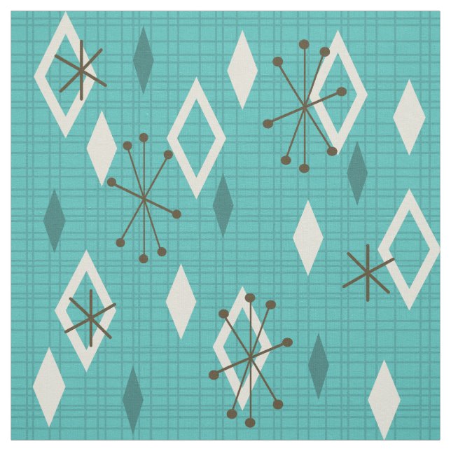 Mid Century Diamonds Starbursts Turcos Tyg (Provkarta)