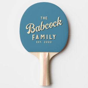 Mid-Century Djup Aqua Retro Familjenamn & År Pingisracket