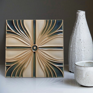 Mid-Century Flower Symmetry Art Deco Belle Epoque Kakelplatta