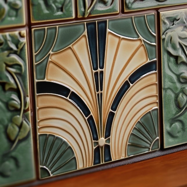 Mid-Century Flower Symmetry Art Deco Belle Epoque Kakelplatta (Skapare uppladdad)