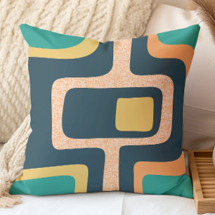 Mid Century Funky Abstrakt Teal, Gul, Orange Kudde