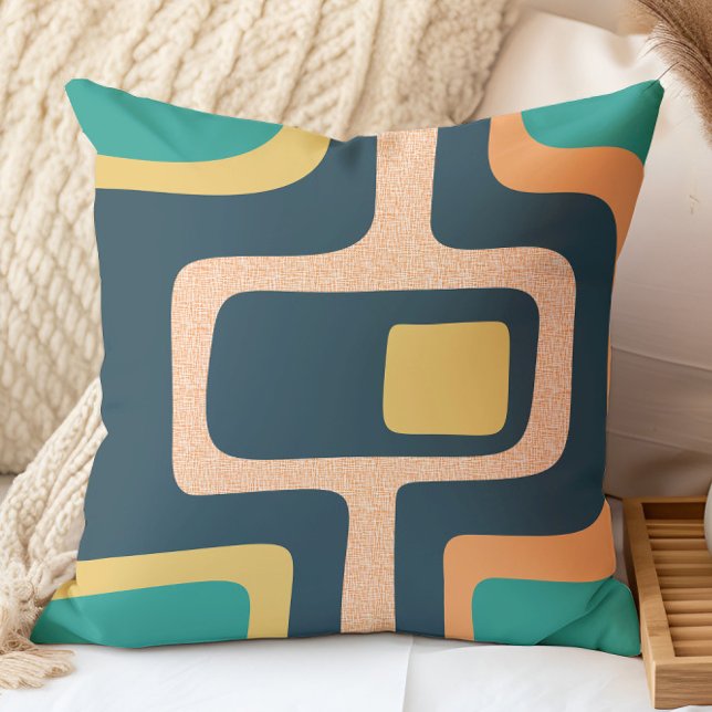 Mid Century Funky Abstrakt Teal, Gul, Orange Kudde (Skapare uppladdad)
