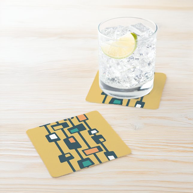 Mid Century Funky Block Gula Underlägg Papper Kvadrat (Skapare uppladdad)