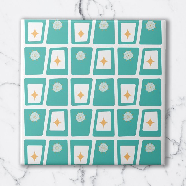 Mid Century Funky Blocks 2 Aqua, Teal and Orange Kakelplatta (Skapare uppladdad)