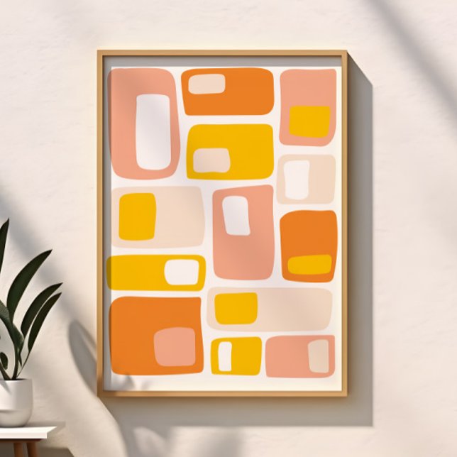 Mid Century Funky Geometriska Former Orange Peach Poster (Skapare uppladdad)