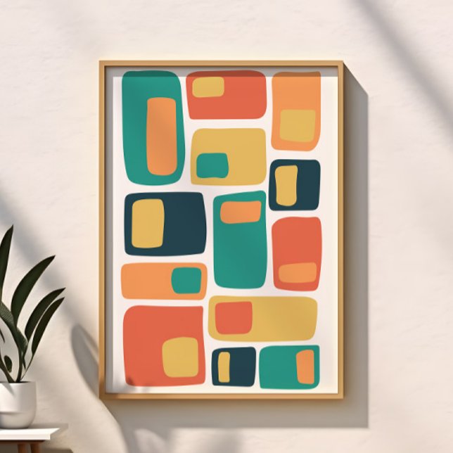 Mid Century Funky Geometriska Former Orange, Teal Poster (Skapare uppladdad)