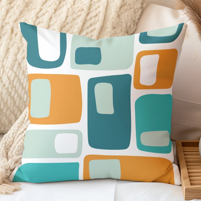 Mid Century Funky Geometriska Former Teal Aqua Kudde (Skapare uppladdad)
