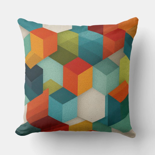 Mid-Century Geometric Cube Throw Pillow Kudde (Framsida)