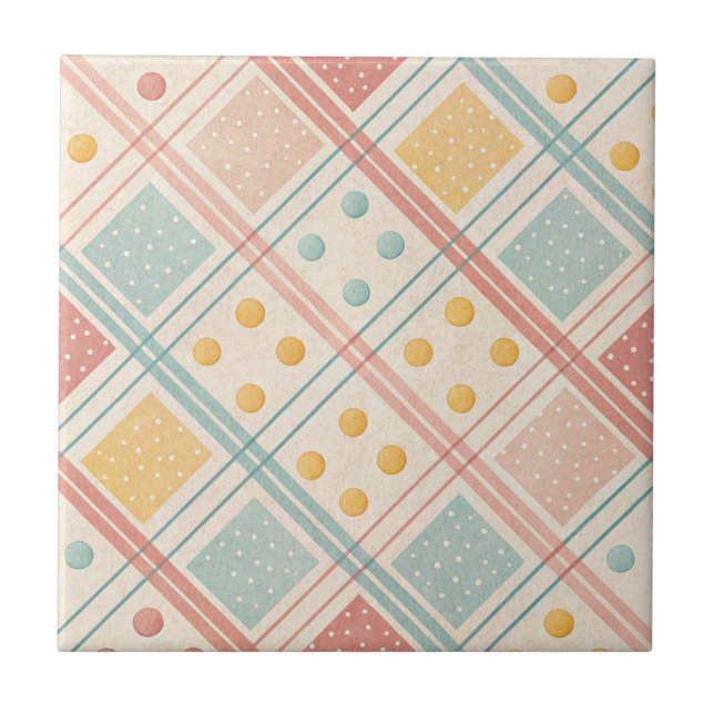 Mid-Century Geometric Design with Dots and Lines 3 Kakelplatta (Framsidan)