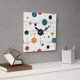 Mid Century Geometric Mönster Fyrkantig Klocka
