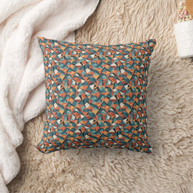 Mid-Century Geometric Teal & Orange Pattern Kudde (Filt)