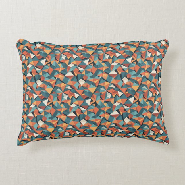 Mid-Century Geometric Teal & Orange Pattern Prydnadskudde (Framsidan)