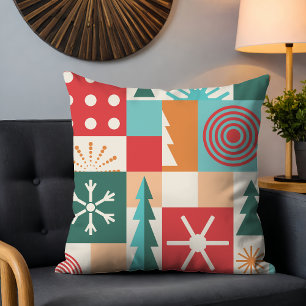 Mid Century Geometriska Julgranar Snöflingor Kudde