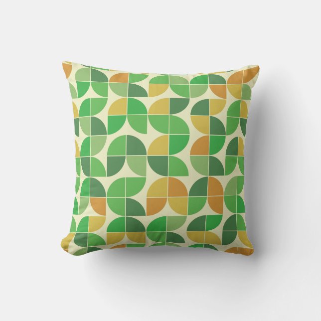 Mid Century Geometriskt Grönt Orange Mönster Gult  Kudde (Framsida)