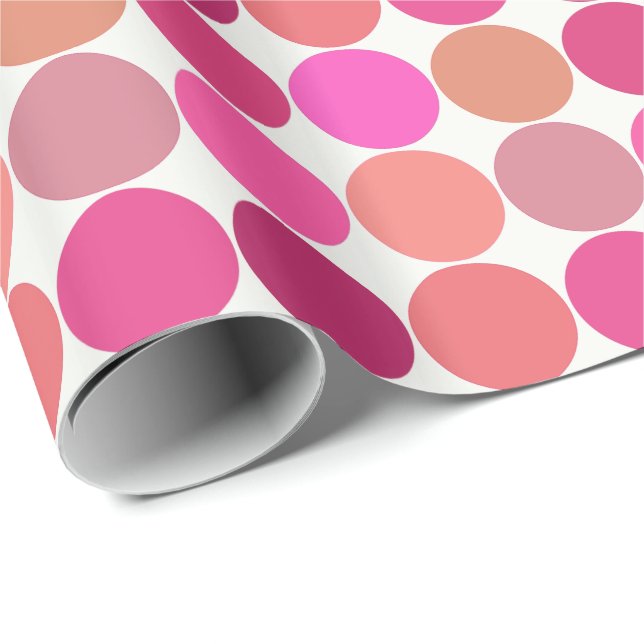 Mid-Century Giant Dots, Fuchsia Rosa and Coral Presentpapper (Rullad Hörn)