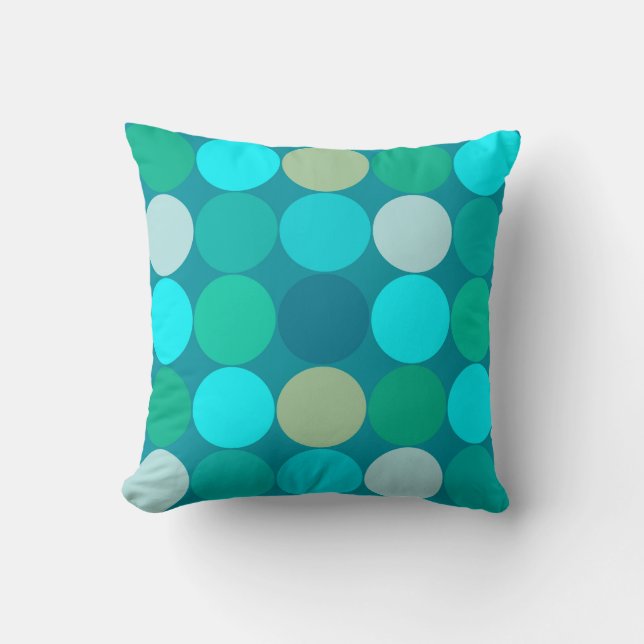 Mid-Century Giant Dots, Turcos, Aqua & Beige Kudde (Framsida)