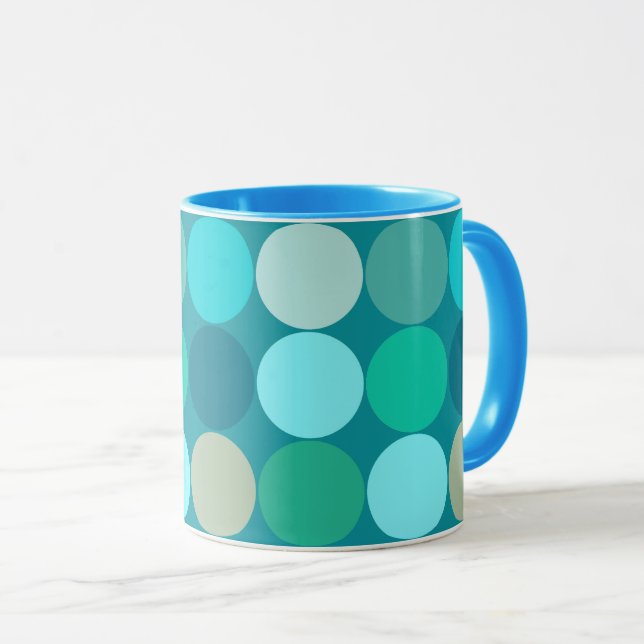 Mid-Century Giant Dots, Turcos, Aqua & Beige Mugg (Framsida höger)