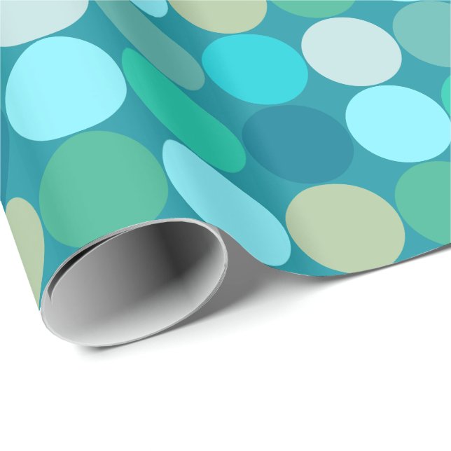 Mid-Century Giant Dots, Turcos, Aqua & Beige Presentpapper (Rullad Hörn)