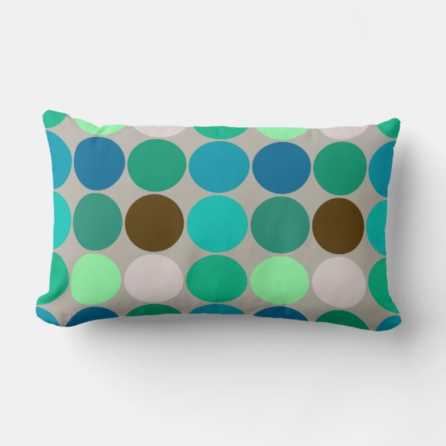 Mid-Century Giant Dots, Turquise och Grått Lumbarkudde (Framsida)