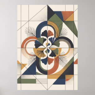 Mid Century Ginkgo Geometrisk Blommig Konst Poster