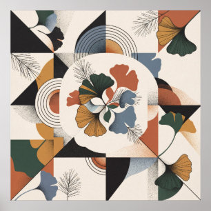 Mid Century Ginkgo Geometrisk Cirkelkonst Poster