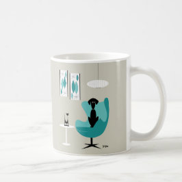 Mid Century Gravel Art på Grått med svart Hund Kaffemugg