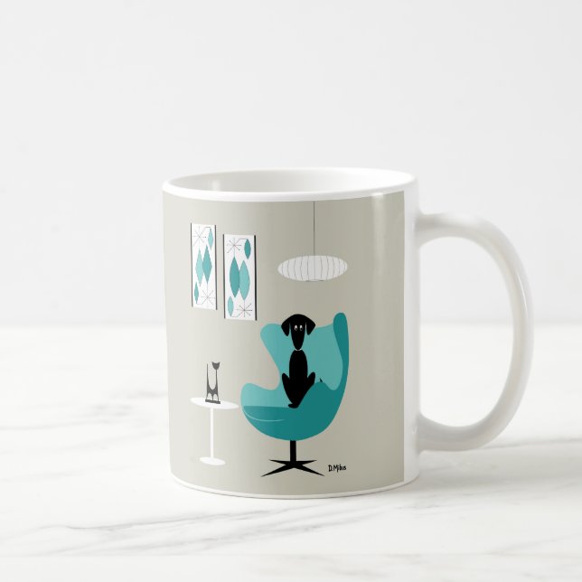 Mid Century Gravel Art på Grått med svart Hund Kaffemugg (Höger)